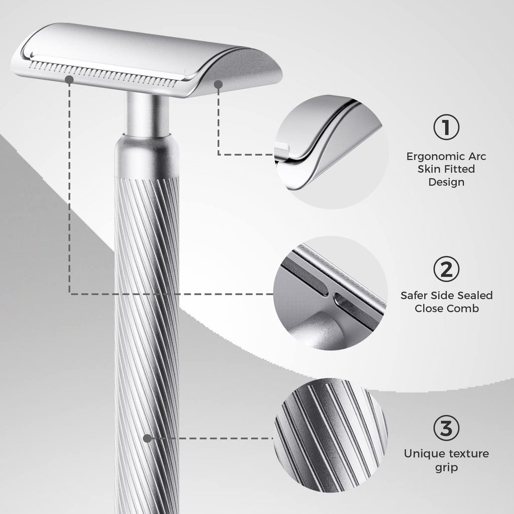 Double Edge Safety Razor, Metal Razor Includes 10 Double Edge Blades