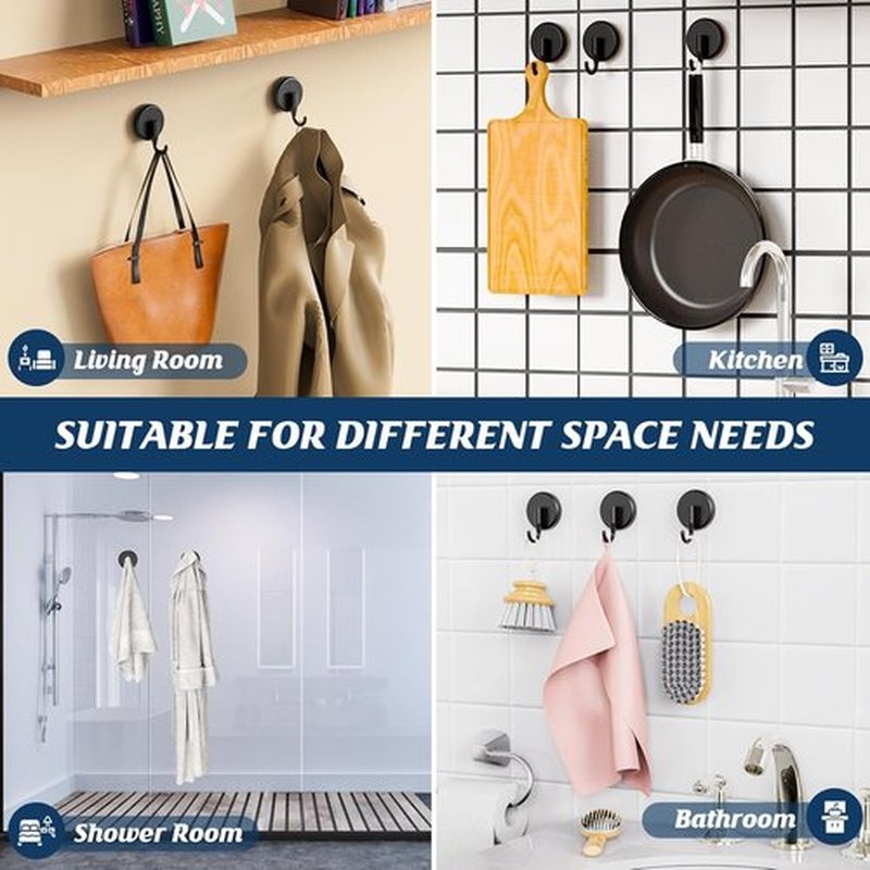 MOTAIPEAK Suction Cup Hooks - Versatile Shower Hooks for Glass, Tile, and Metal - Black (2 Pack)