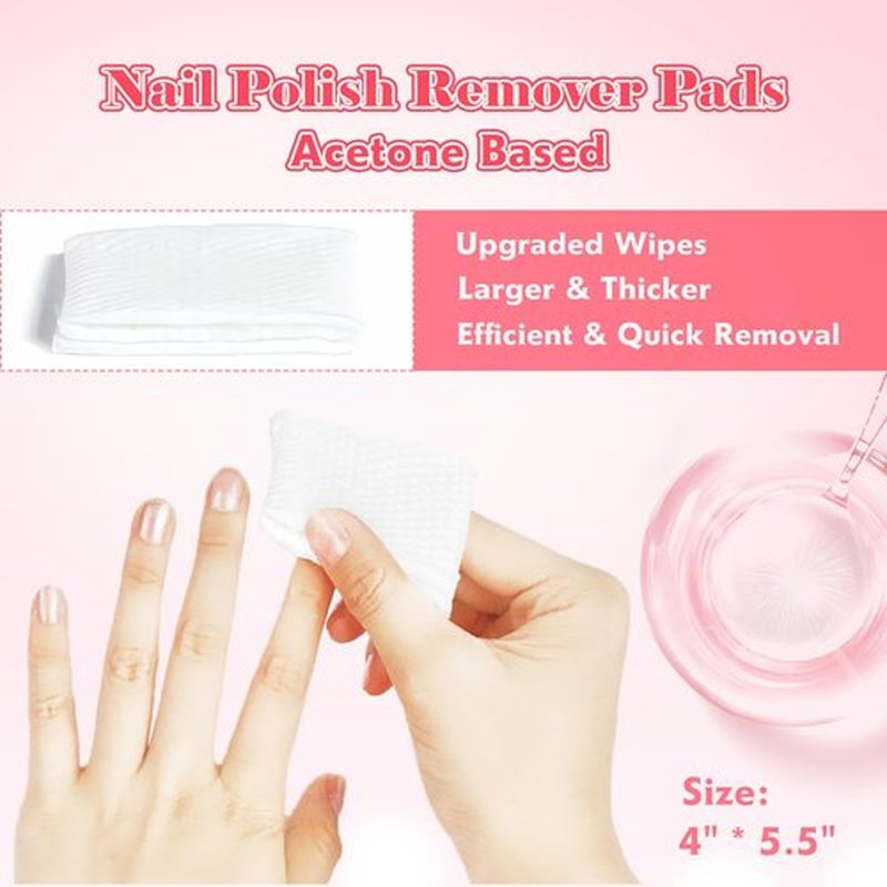 Corconess 100PCS Nail Polish Remover Pads Acetone Nail Polish Remover Wipes Quickly Remove Nail Polish Wipe Travel-Friendly Large Size Individually Wrapped Moisturizing Wet Wipes For Nails