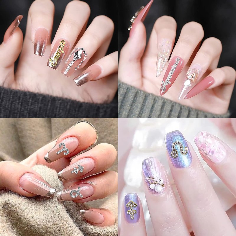 WOKOTO 48Pcs Zodiac Signs And Zodiac Letters Nail Charms For Nail Art 3D Zodiac Charms Gold And Silver Zodiac Nail Art Jewelrys For Jewelrys Making Nail Art Decorations For Acrylic Nails