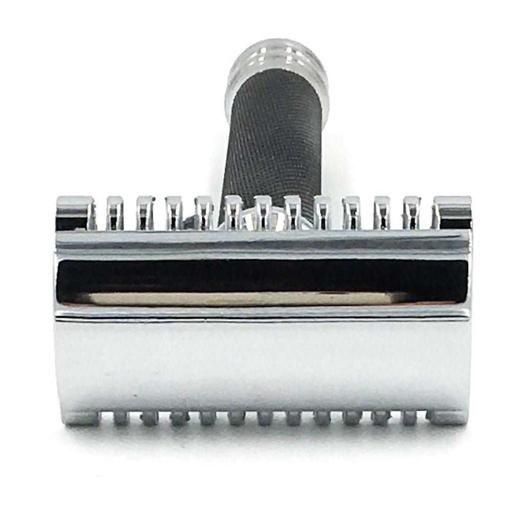 Parker Open Comb Double Edge Safety Razor – Heavyweight Chrome Handle for Closer Shaves – Includes 5 Razor Blades – Ideal for Men with Thick or Coarse Beards (26C - Graphite Gray)