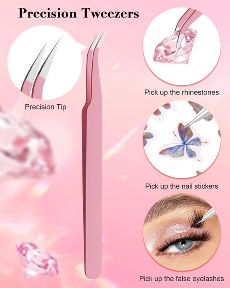 Rhinestone Picker Tool, 2 Rhinestone Applicator Tool Wax Pen Dual-Ended with 4PCS Replaceable Wax Tips and 1 Tweezer for DIY Nail Art Tool (Pink)