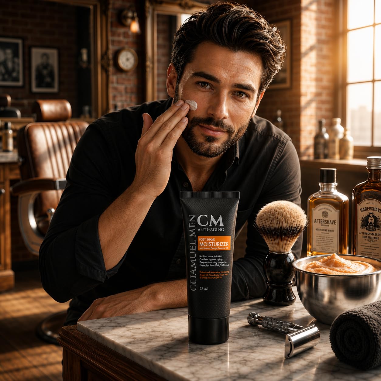 Mens Face Moisturizer Anti Aging - Aftershave for Men, Face Cream & Post Shave Lotion with Argan, Shea & Aloe - Daily Skin Care Balm for Dry, Oily & Sensitive Skin, 2.6 oz