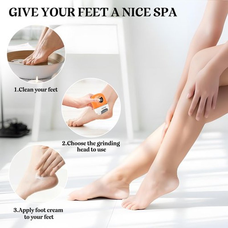 Electric Callus Remover Foot File - Rechargeable Callus Remover Pedicure Tools for Feet Foot Scrubber File Foot Care Grinder with 3 Grinding Heads 2 Speeds for Men Women Dry Callus Dead Skin (Orange)