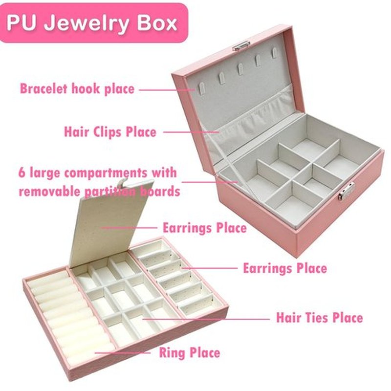 Jewelry Box with Hair Accessories for Girls, Hair Clips/Barrettes/Hair Ties/Bows/Toy Rings/Bracelets/Earrings/Hair Ropes/Hair Elastics, Gift Toys for Teen, Girls aged 4 5 6 7 8-12
