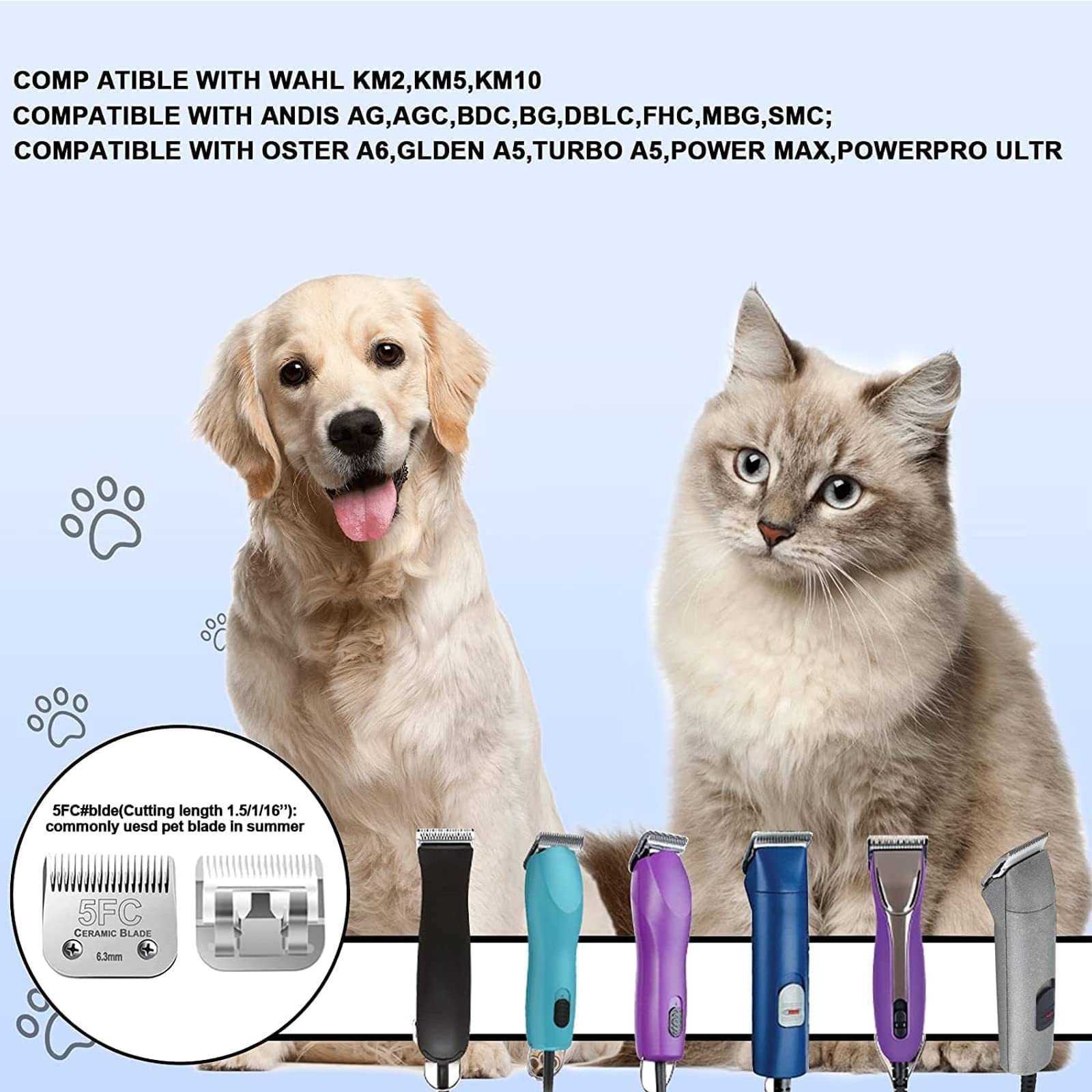 5FC Blade Dog Grooming Clipper Blades,Compatible with Andis Dog Clipper