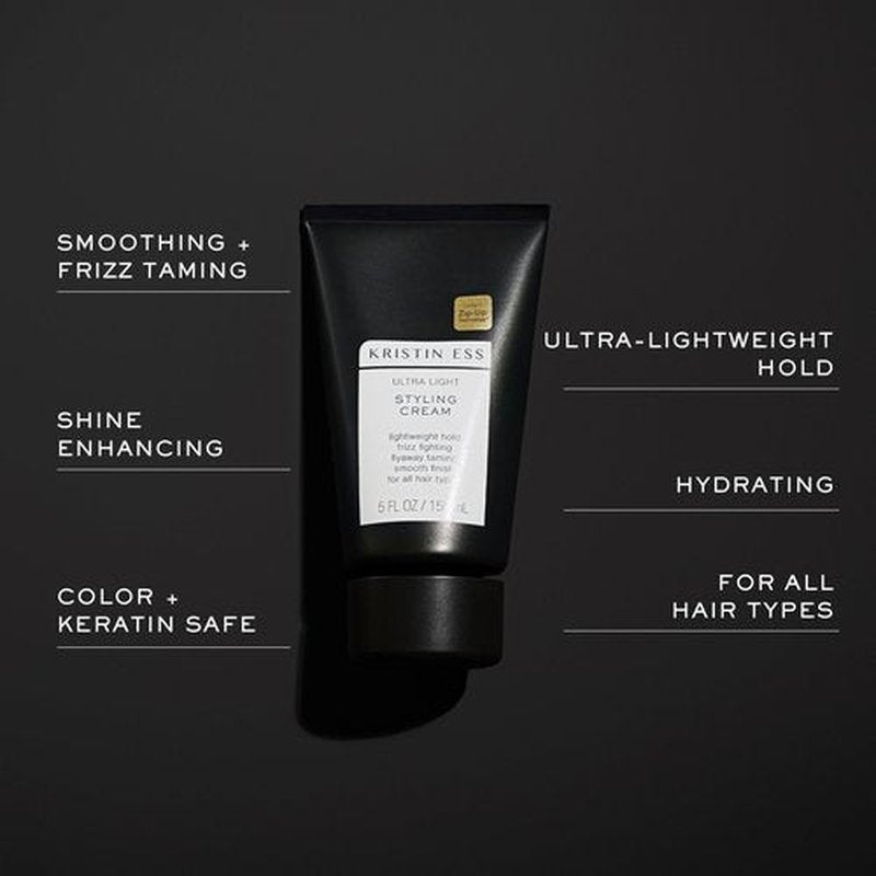 Kristin Ess Ultra Light Styling Curl Cream for Curl + Wave Definition - Lightweight Hold - Smooth Styles, Shiny Blowout Prep & Frizz Control - Vegan & Color Safe - Women's Styling Hair Product