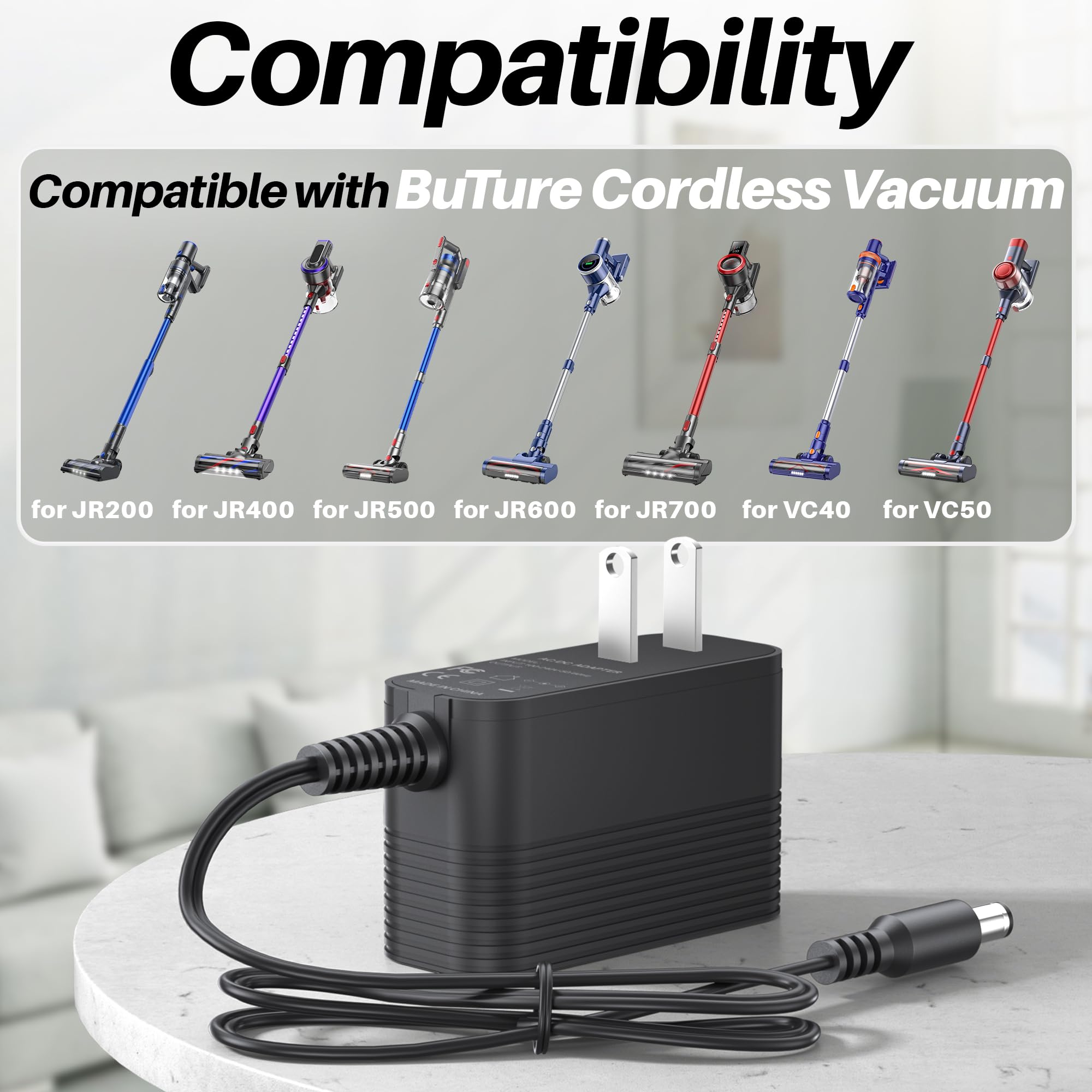 Charger for BuTure Cordless Vacuum JR200 JR400 JR500 JR600 JR700 VC40 VC50