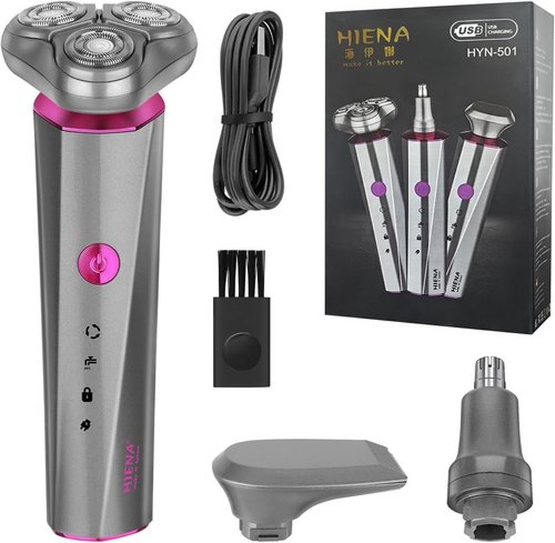 HIENA PRO Beard Trimmer - 3-in-1 Cordless Grooming Tool for Men | Rechargeable Facial, Ear & Nose Clippers