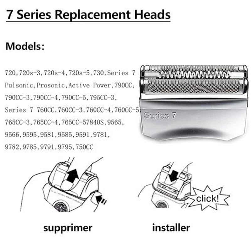Braun Series 7 70S Replacement Shaver Heads - Compatible Foil & Cutter for Electric Razors
