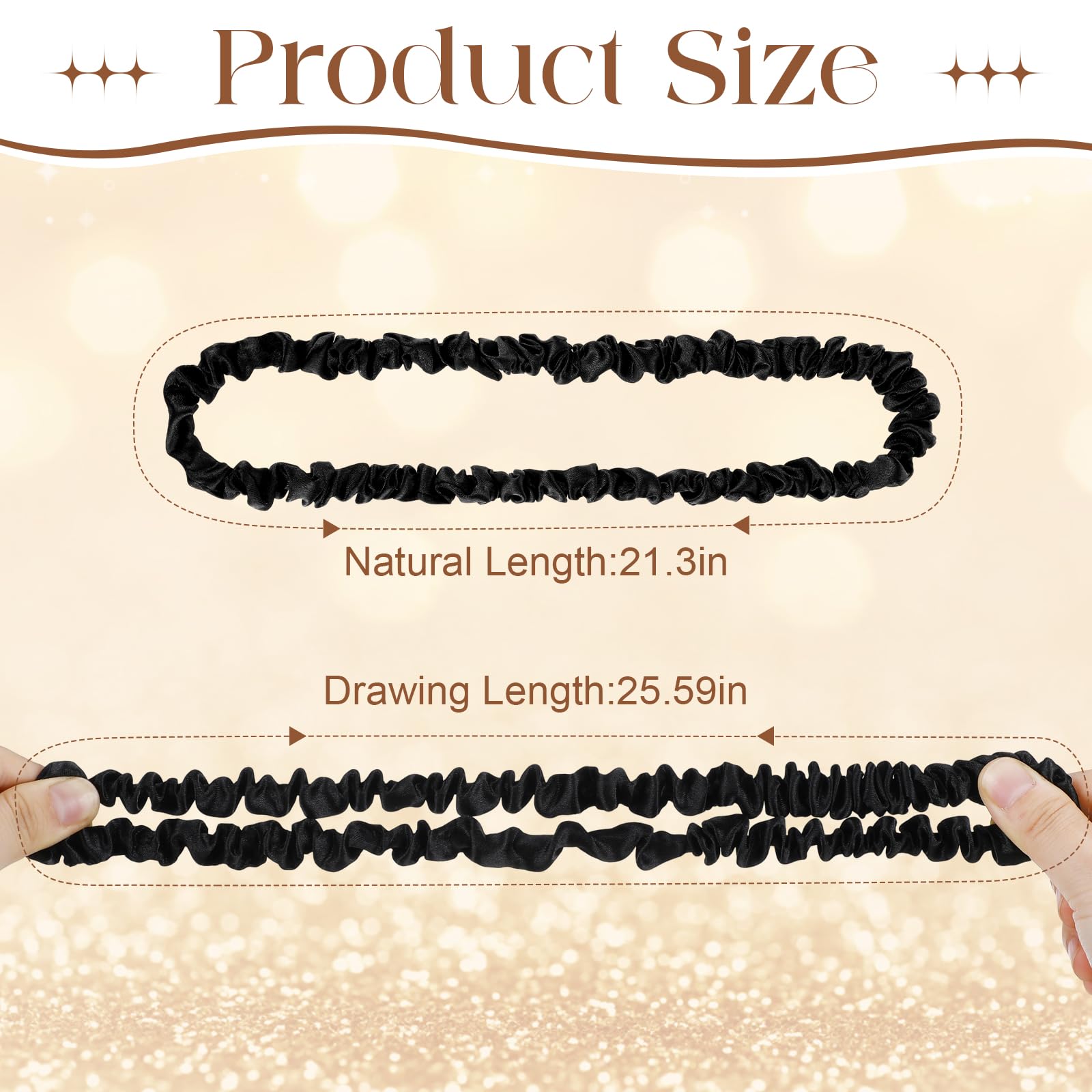 Yunlly 20 Pcs Extra Large Satin Scrunchies Extra Long Silk Hair Tie Elastic Non Slip Ponytail Holders Stylish Hair Accessories for Women Thick Curly, Natural and Dreadlock, Black