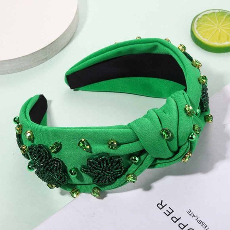 mokkia St.Patrick’s Day Headband Accessories Outfits for Women Green IRISH Lucky Shamrock Headband Rhinestone Crystal Knotted Headbands Irish Holiday Headwear Party Favors Gifts (Shamrock A)