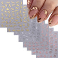 8 Sheets Flower Leaf Nail Stickers - 3D Self-Adhesive Metal Flower Nail Decals in Gold, Silver & Rose Gold - Floral Nail Designs with Retro Petal Leaves - Perfect for Women's Manicure Decoration
