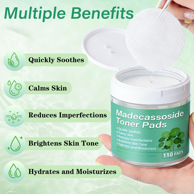 Madecassoside Blemish Pad, Pore Pad,Toner Pads for Face, Calm Redness, Strengthen Barrier & Brightens Skin Tone with Centella Asiatica, Vegan Gauze, 110 Pads for All Skin Types (110PADS)