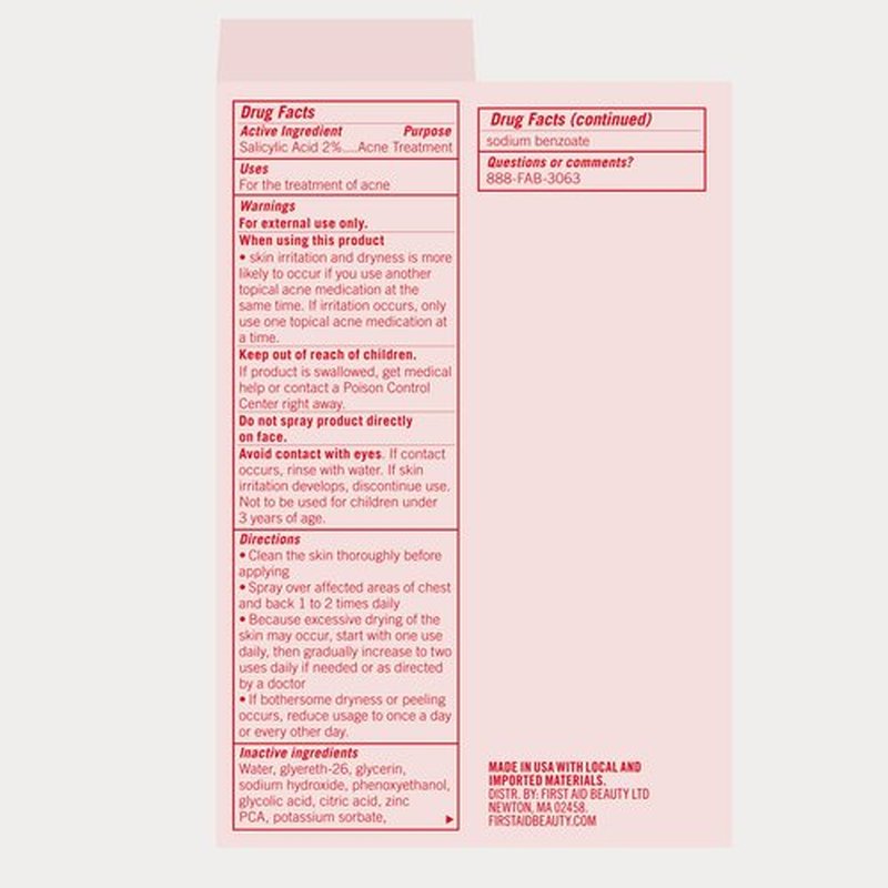 First Aid Beauty Body Acne Spray - Maximum Strength Body Acne Treatment With 360-Degree Sprayer - 2% Salicylic Acid Formula, (3.0 oz)