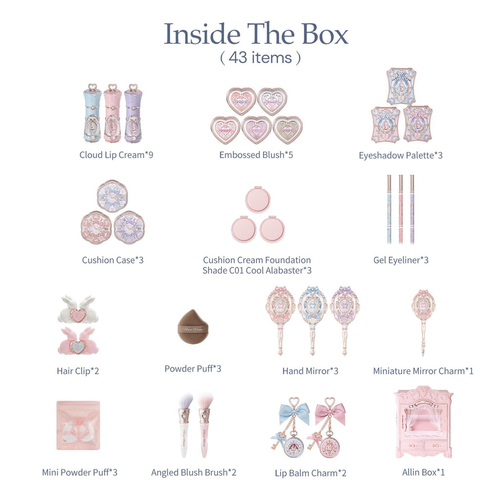 Flower Knows Bunny Garden All-In Box Set,All in One Full Cosmetics Makeup Kit,Perfect Easter Holiday Birthday Make Up Gift(Cushion Cream Foundation C01)