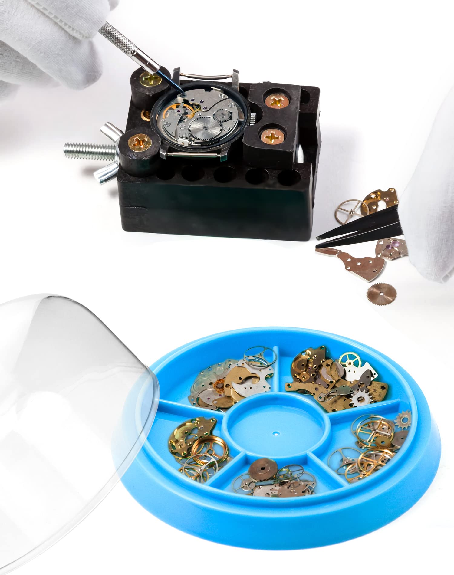 QWORK Watch Movement Dust Cover, 2 Pack Moistureproof Anti-dust Tray Watch Parts Storage Box Maintain The Accuracy of The Instrument Organize Small Parts, Crafts, Jewelry and Watch Fittings