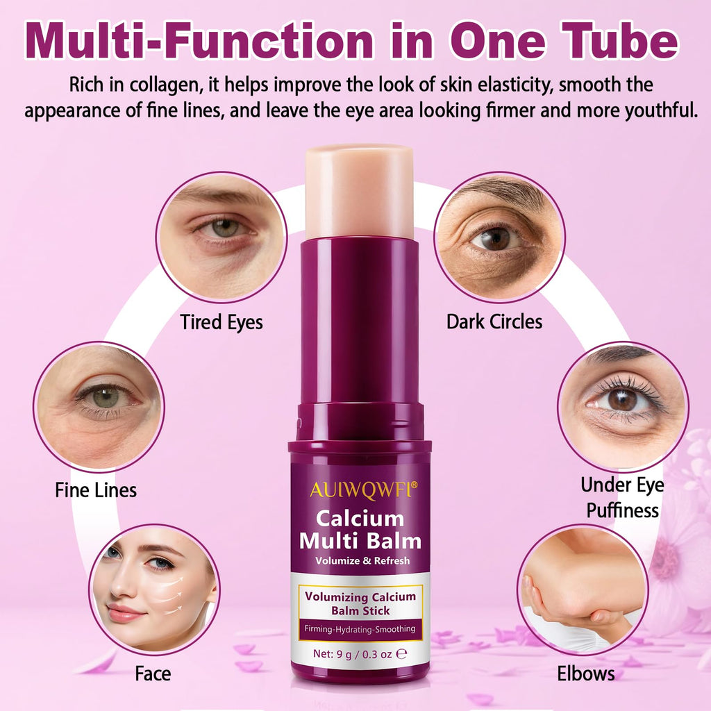 AUIWQWFI Calcium Multi Balm Stick - Korean Collagen Moisturizing Cream, Visibly Reduces Wrinkles & Firms Skin, All-in-One Face, Eye & Neck Care for Women & Men, 9g