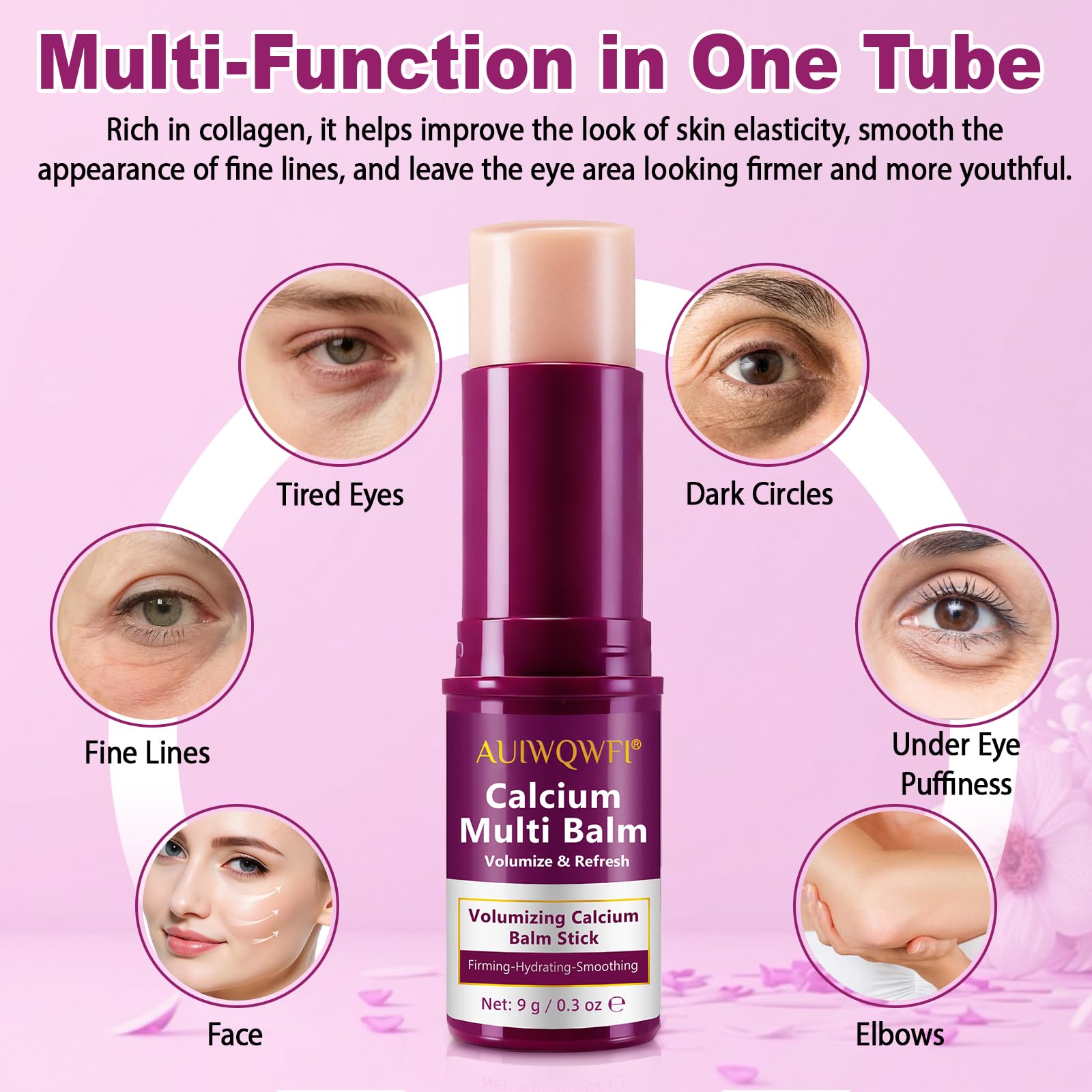 AUIWQWFI Calcium Multi Balm Stick - Korean Collagen Moisturizing Cream, Visibly Reduces Wrinkles & Firms Skin, All-in-One Face, Eye & Neck Care for Women & Men, 9g
