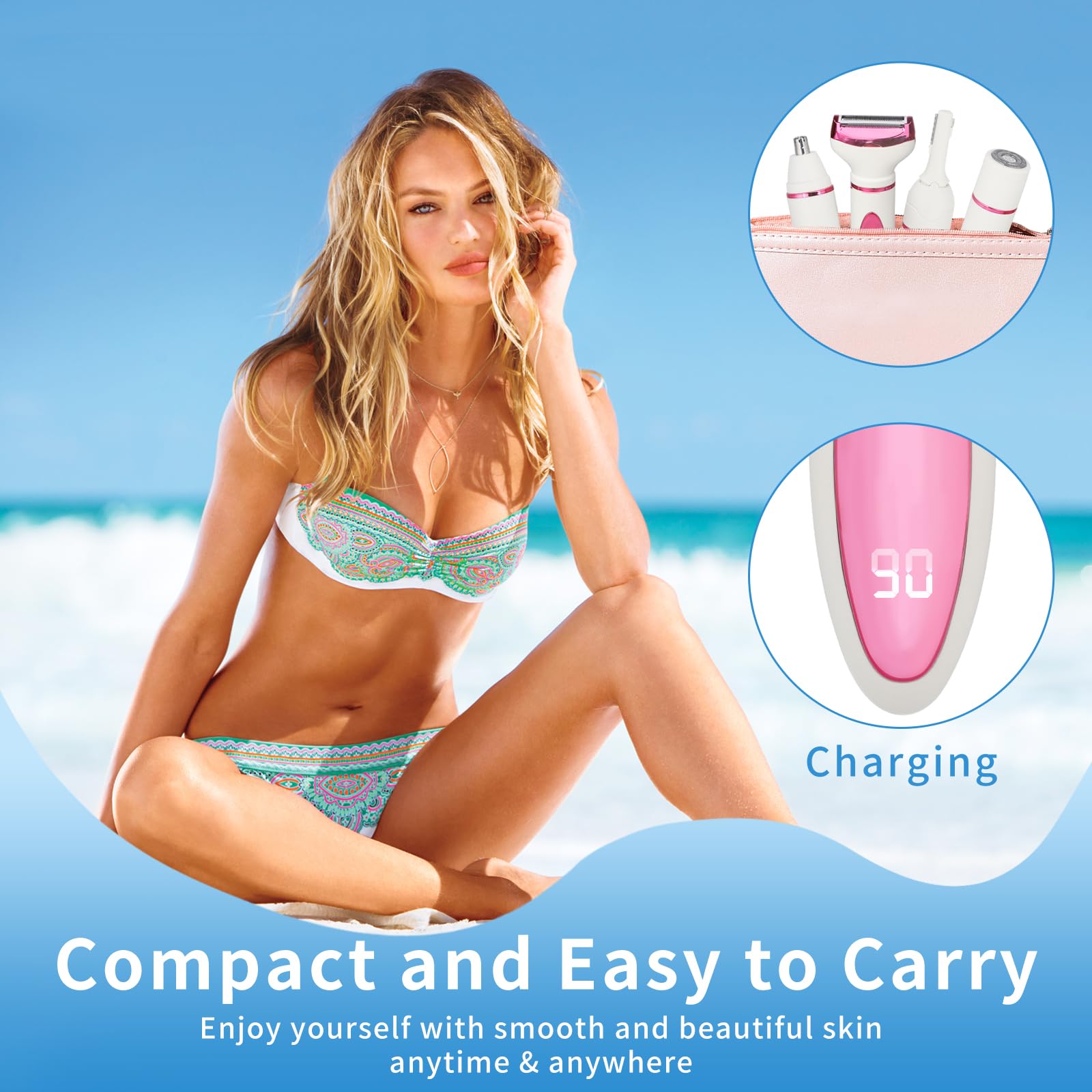 Beanify Electric Razor for Women Men with LED Display,4 in 1 Ladies Wet & Dry Body Razors and Facial Hair Remover, Rechargeable Hair Removal Kit for Nose Face Body Leg Bikini Arm Hair (Gold)