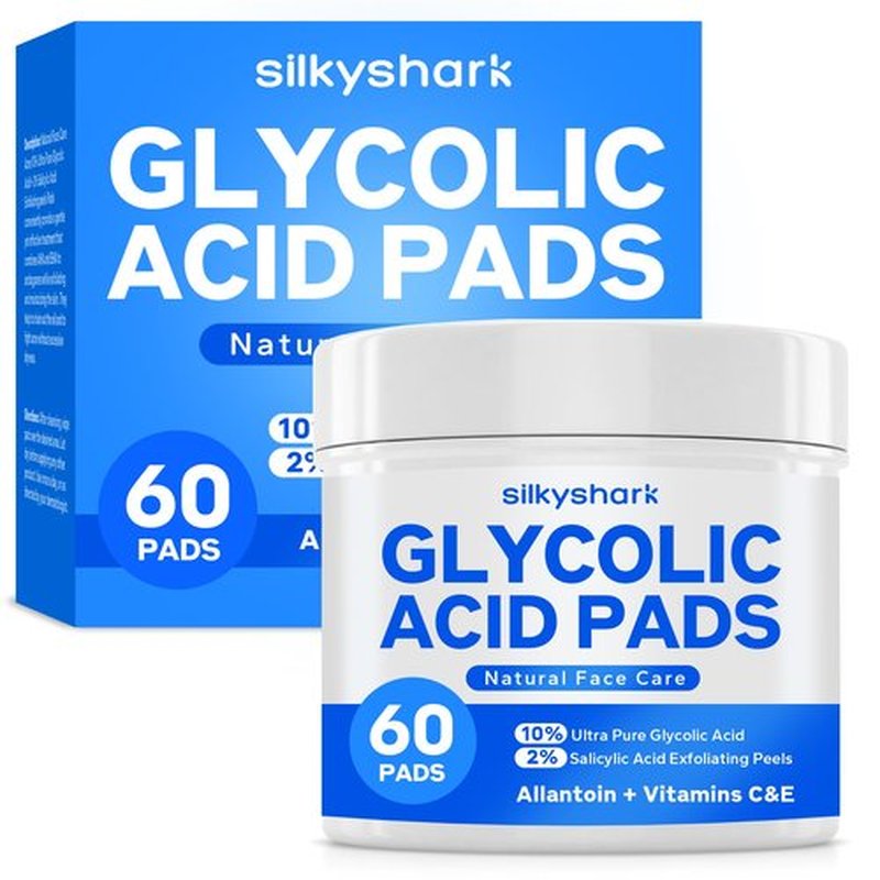 SilkyShark Glycolic Acid Resurfacing Pads (60 Count), 10% Ultra Pure + 2% Salicylic Acid, Exfoliating Peel Pads for Face, Effective Chemical Peel, Radiant Skin Renewal