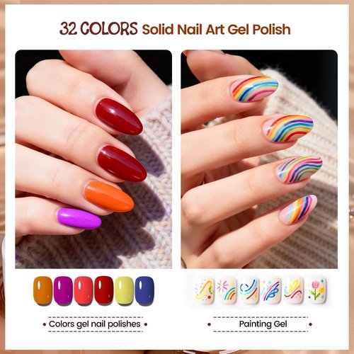 JODSONE 32 Colors Solid Paint Nail Art Gel Polish Set painting Drawing Gel Nail Polish for DIY Nails Art Design