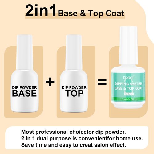 EODCI 2 in 1 Dip Powder Nail Kit - 15ml/0.5oz Bottle Dipping Powder System with Base & Top Coat, Activator, No Lamp Cured, Fast Dry, Good for Salons & Beginners