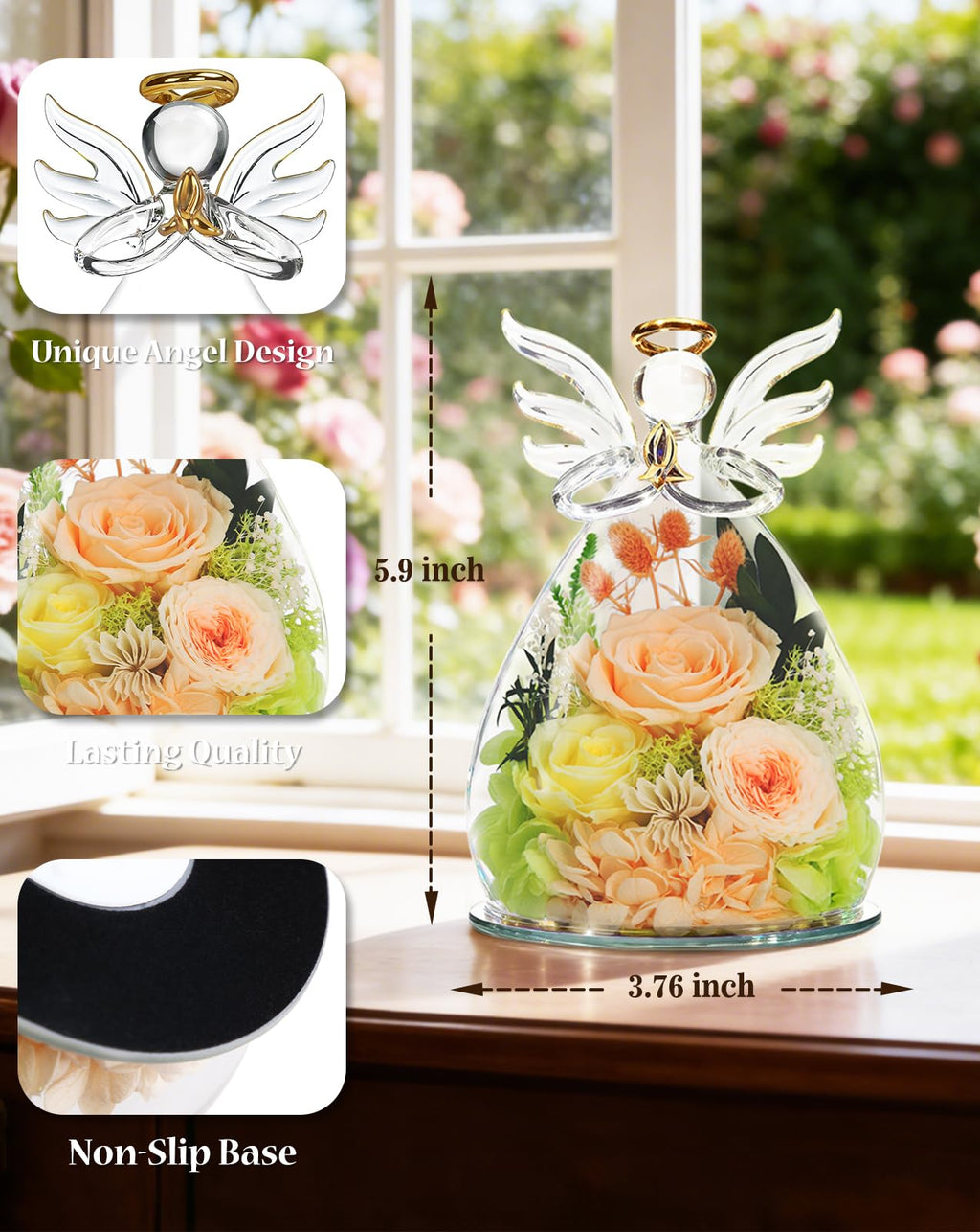 homeasy Mothers Day Roses Gifts for Women Mom, Preserved Flowers Rose in Glass Angel Figurines, Forever Fresh Flowers for Delivery Gift Box with 3D Card for Grandma Wife Her