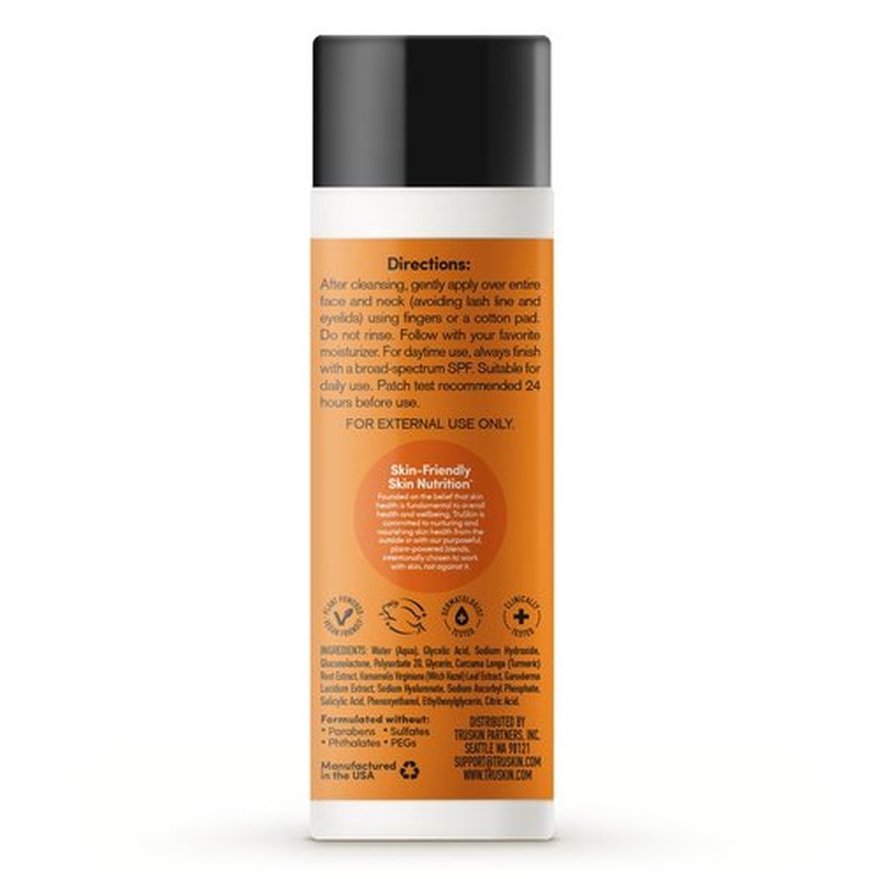 TruSkin BHA Liquid Exfoliant & Toner for Face - Triple Acid AHA BHA PHA Exfoliator with Salicylic, Glycolic Acid & Vitamin C - Improves Look of Tone & Texture, Unclogs Pores, 4.2 fl oz