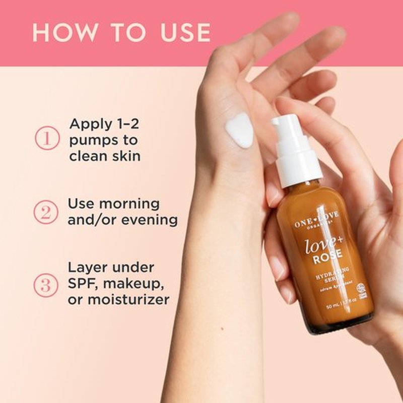 One Love Organics Love + Rose Hydrating Serum – Hyaluronic Acid Moisturizer for Dehydrated Skin, Certified Organic & Cruelty Free 50ml