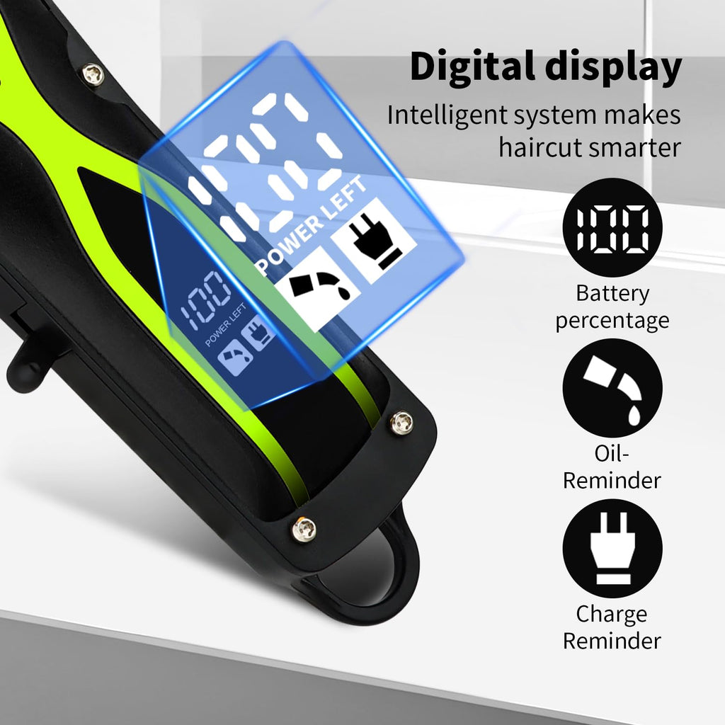 HIENA PRO Hair Clippers for Men, Professional Electric Hair Clipper and Trimmer, Rechargeable Haircut Clipper, Cordless Hair Cutting Tool with LED Display, Perfect Gifts for Men(Green)
