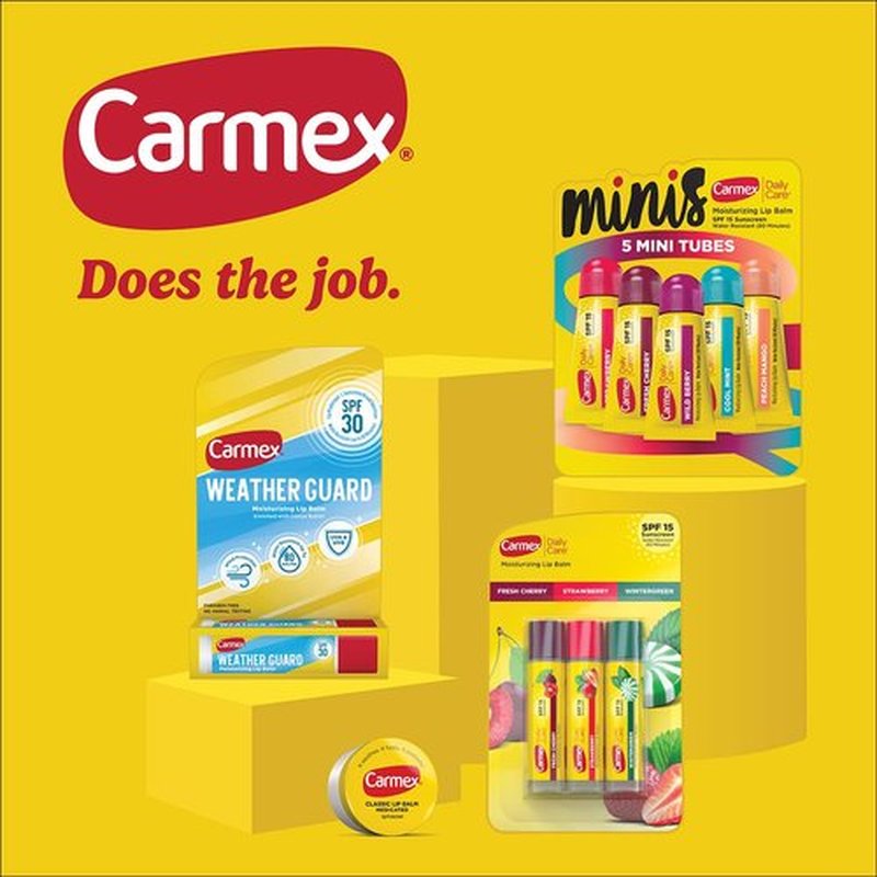Carmex Daily Care Moisturizing Lip Balm Pack, SPF 15, Strawberry & Cupcake Batter Flavor Variety Pack Bag, 9 Count (7 Sticks, 2 Tubes)