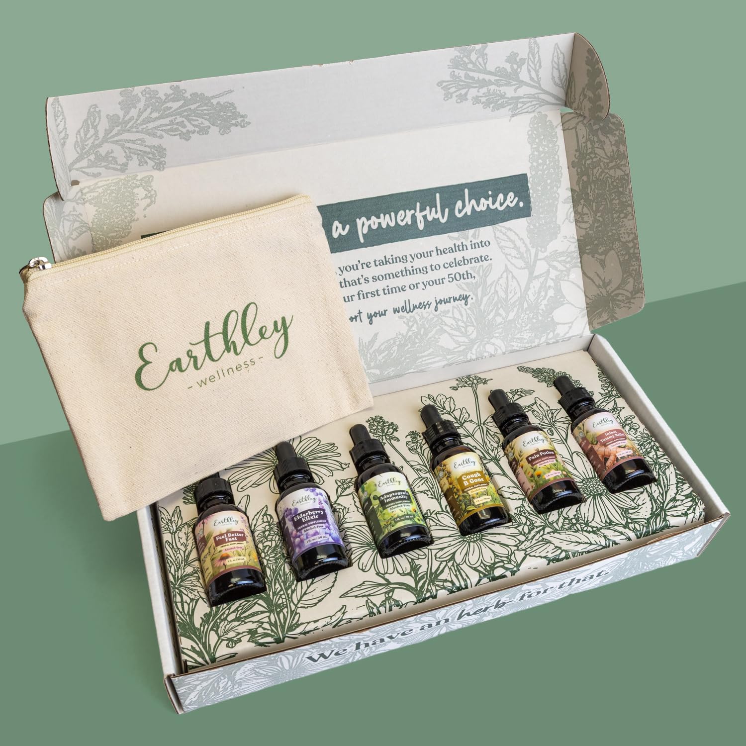 Earthley Wellness Family Organic Herbal Tincture Set, Cough Support Bundle with Elderberry, Cough, Feel Better Fast and More, Alcohol Free Formulas, Carry Bag Included (6 Set, Organic Herbal Formulas)