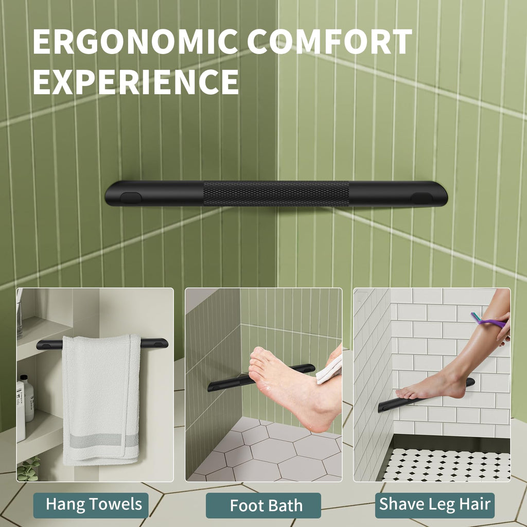 BWE Matte Black Shower Foot Rest Bar Corner Shower Foot Rest Shaving Legs