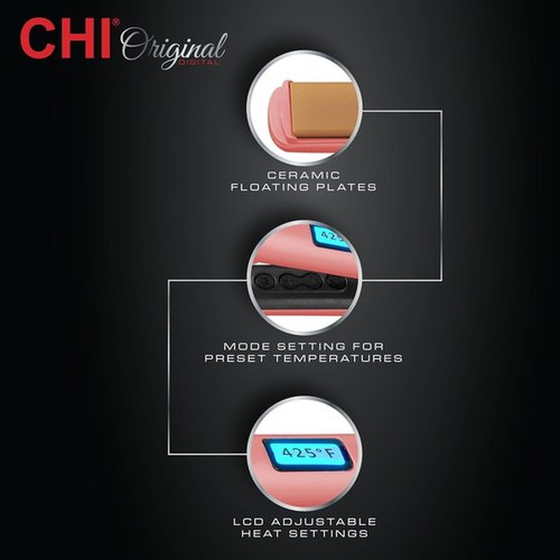 CHI Original Flat Iron Hair Straightener - Ceramic Floating Plates for Smooth Styling | 1.25" Prosecco Please