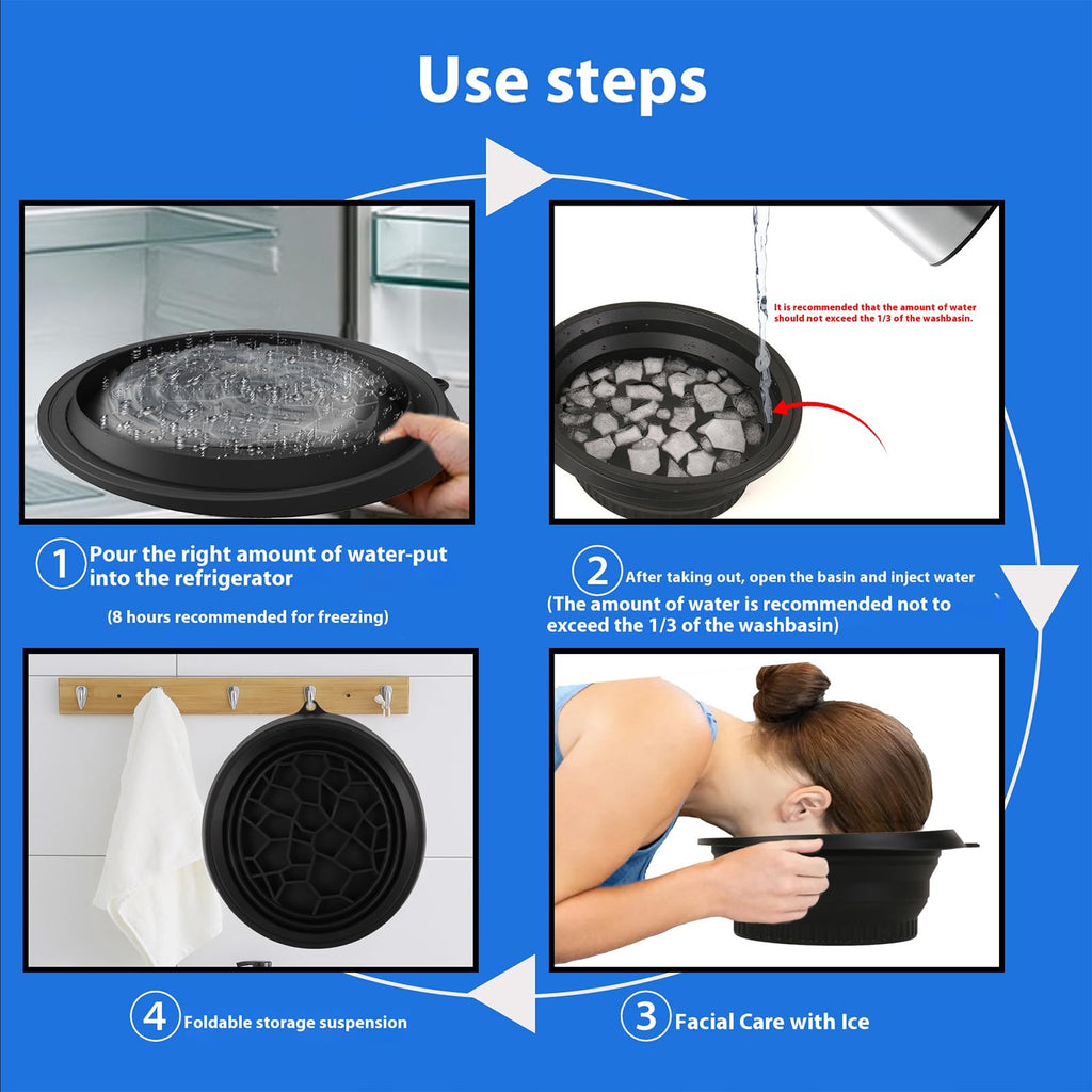 Zjyufy 2pcs Face Bowl for Ice with Built-in Ice Tray, Facial Cold Plunge Face Ice Bath Bowls, Collapsible Portable Reusable Silicone Cold Plunge Basin for Skin Tightening, Acne Relief , Black