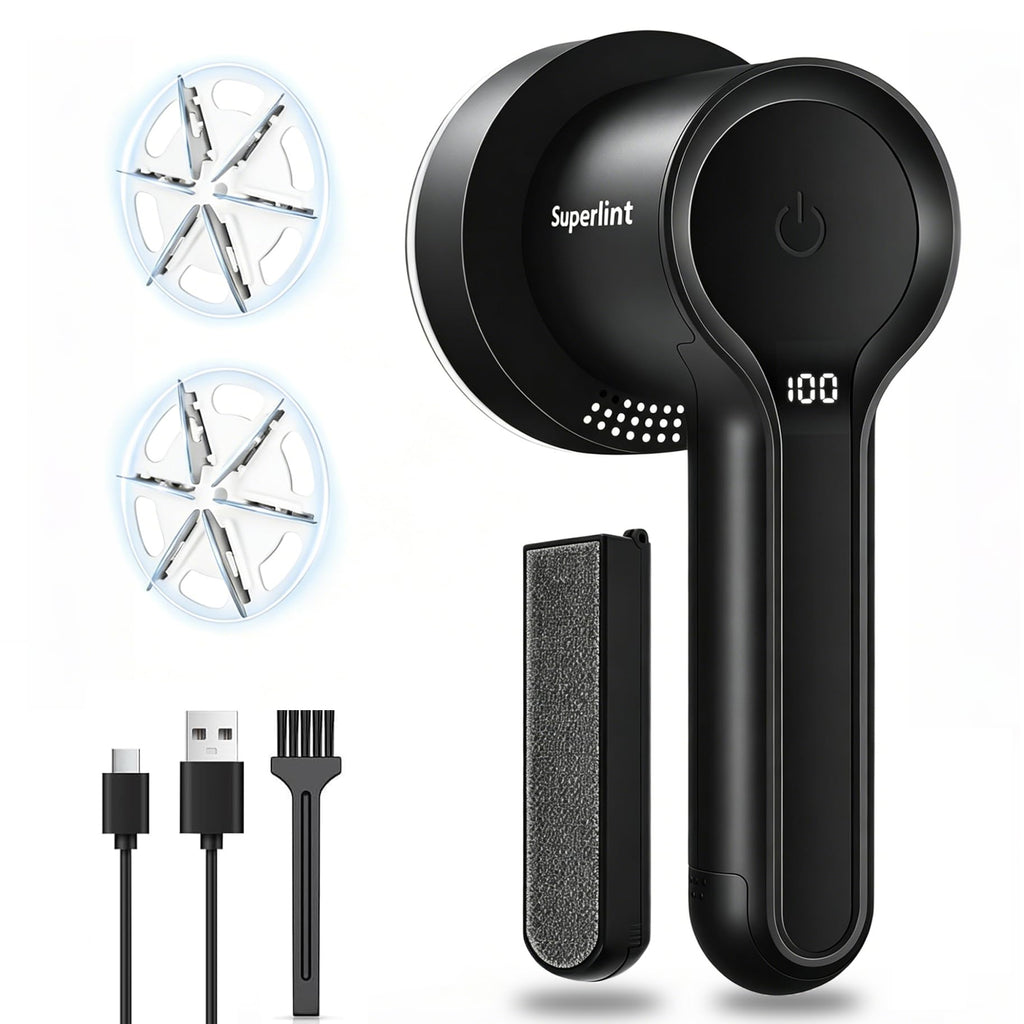 SuperLint 2-in-1 Rechargeable Fabric Shaver LED 3-Speed Lint Remover Black