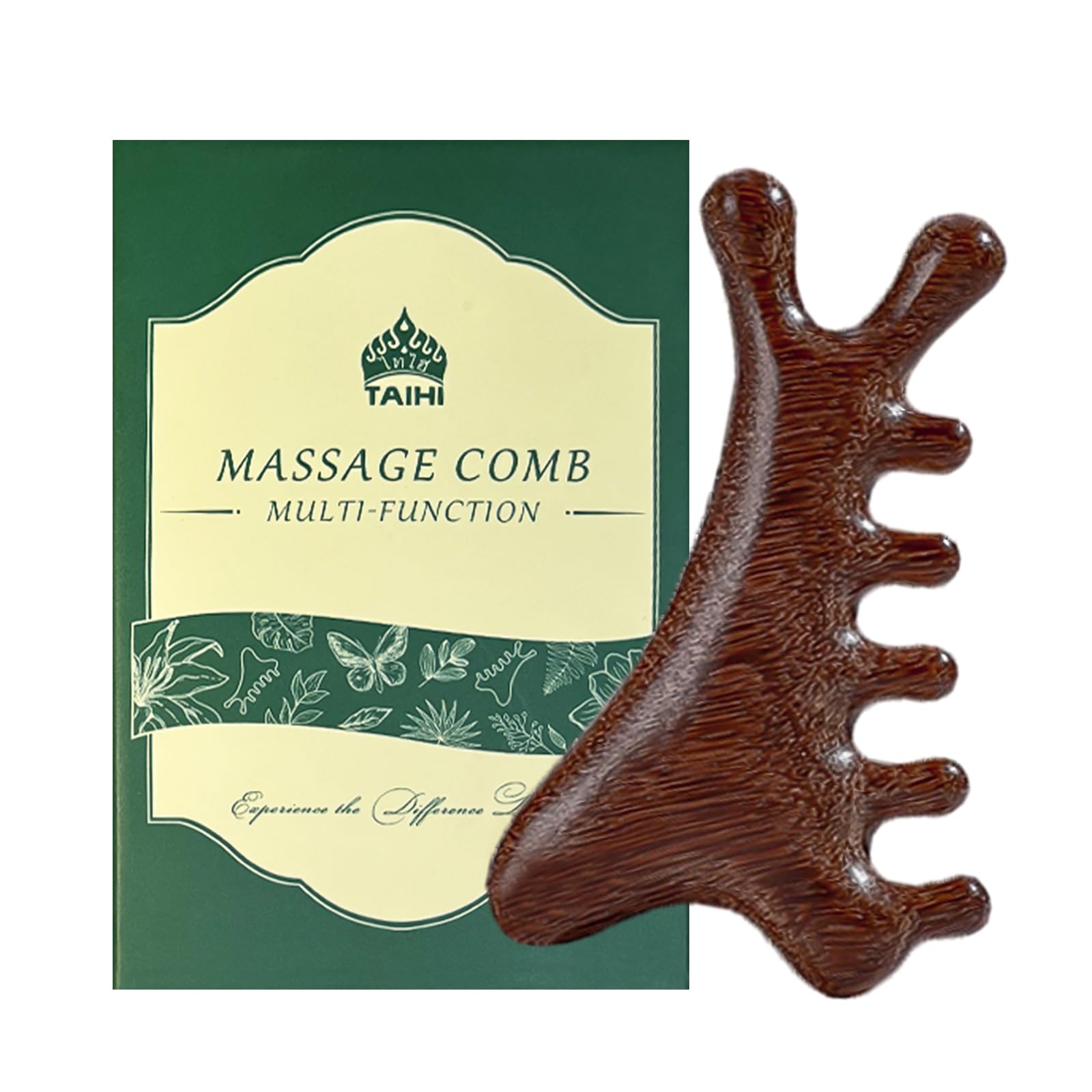 TAIHI Wooden Scalp Massager Comb, 100% Natural Wood Massage Comb for Hair Growth, Stress Relief, Multi-Function Gua Sha Tool for Head Face Neck, Anti-Static Wooden Comb for Women Men All Hair Types