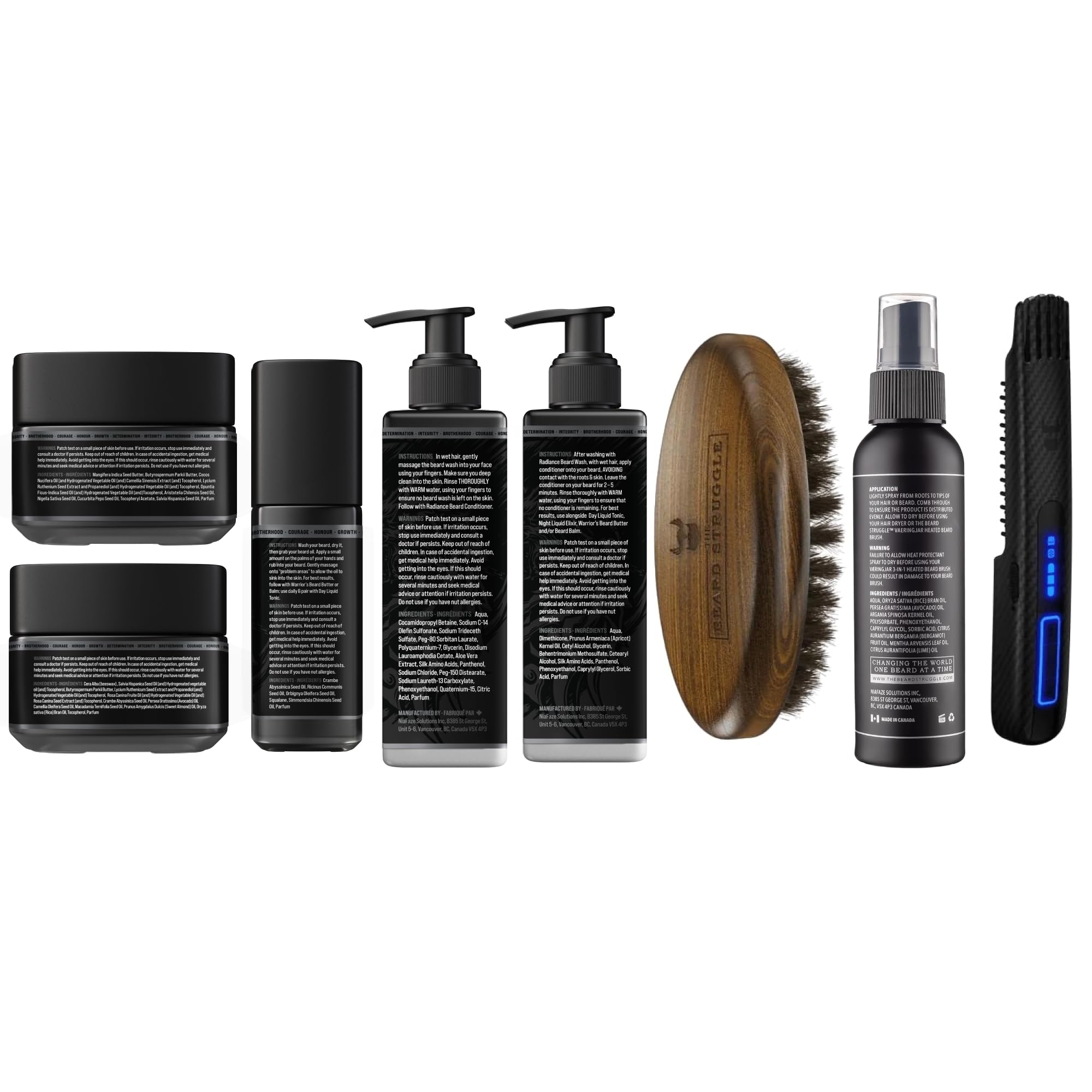 The Beard Struggle Inferno Beard Grooming Kit for Men - Includes Beard Oil, Balm, Cream, Wash, Conditioner, Brush, Heat Spray & Carbon X Heated Straightener - Complete Beard Care Set - Aesir's Triumph