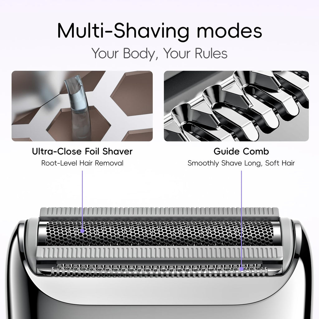 yoose Electric Razors for Women, IPX7 Alloy Body Bikini Trimmer for Women (USB-C, Trimmer Comb, Multi Shaving Modes), Portable Size, Taro Purple