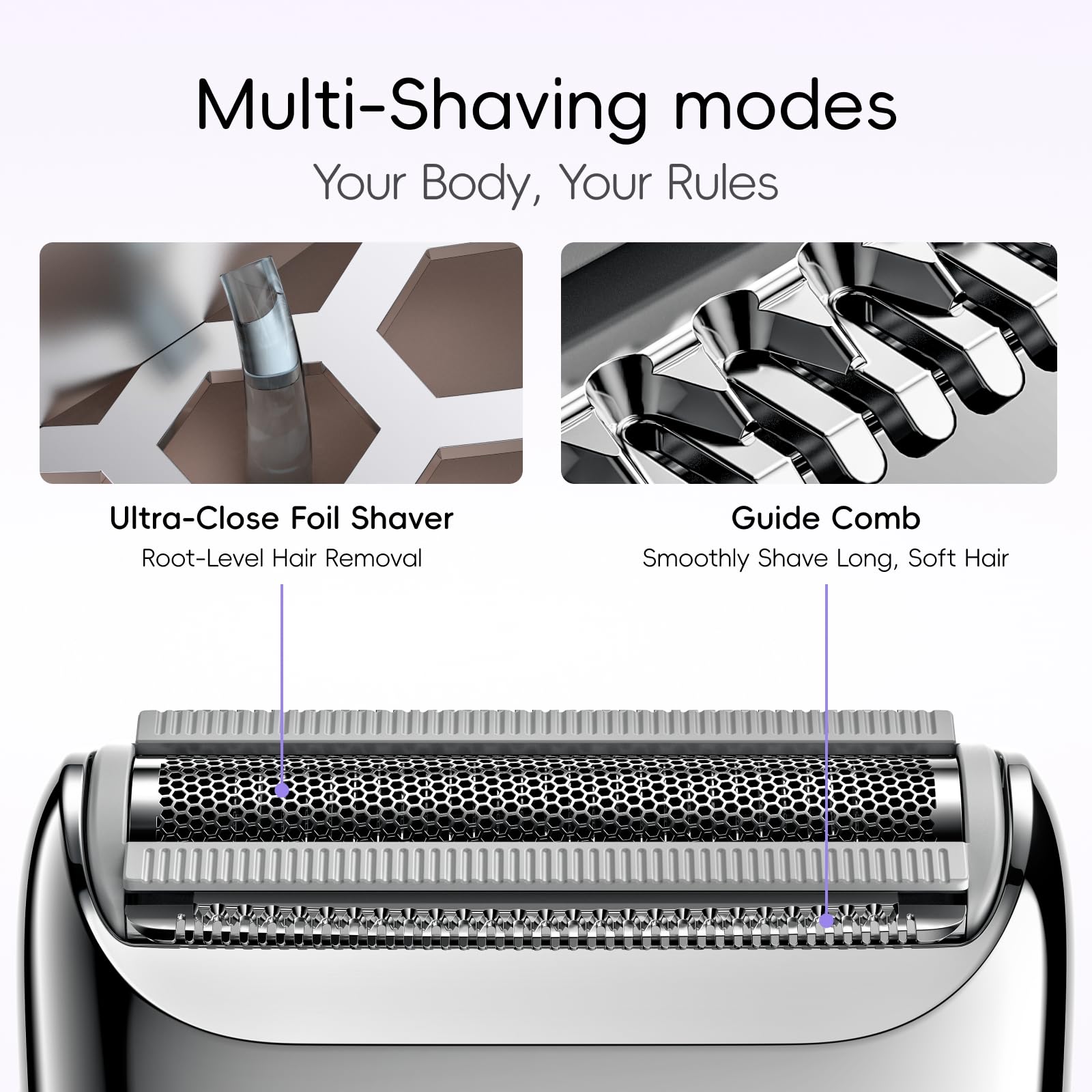 yoose Electric Razors for Women, IPX7 Alloy Body Bikini Trimmer for Women (USB-C, Trimmer Comb, Multi Shaving Modes), Portable Size, Taro Purple