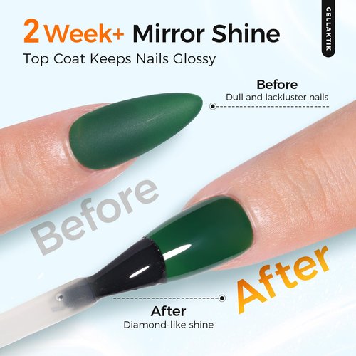 GELLAKTIK 2 Pcs 18ml Gel Base Coat and Glossy Top Coat Set No Wipe Foundation Combination for Long Lasting Shine, Perfect Manicure Gift Set for Women, DIY Nail Art, UV Light Cure