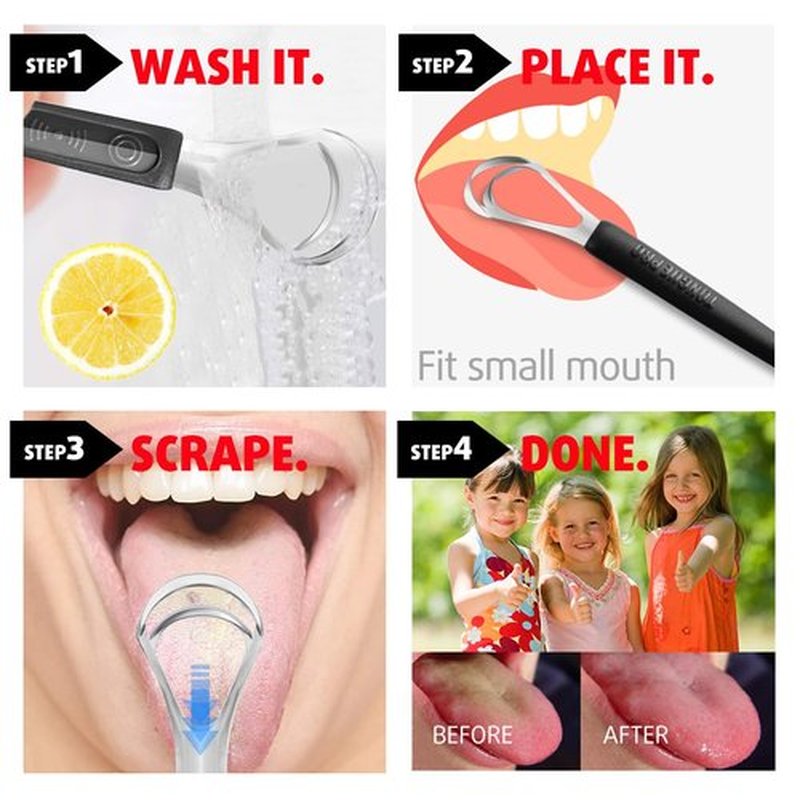 Cbiumpro Tongue Scraper Set - 4-Pack Stainless Steel Cleaners with Travel Case | Freshen Breath for Kids & Adults