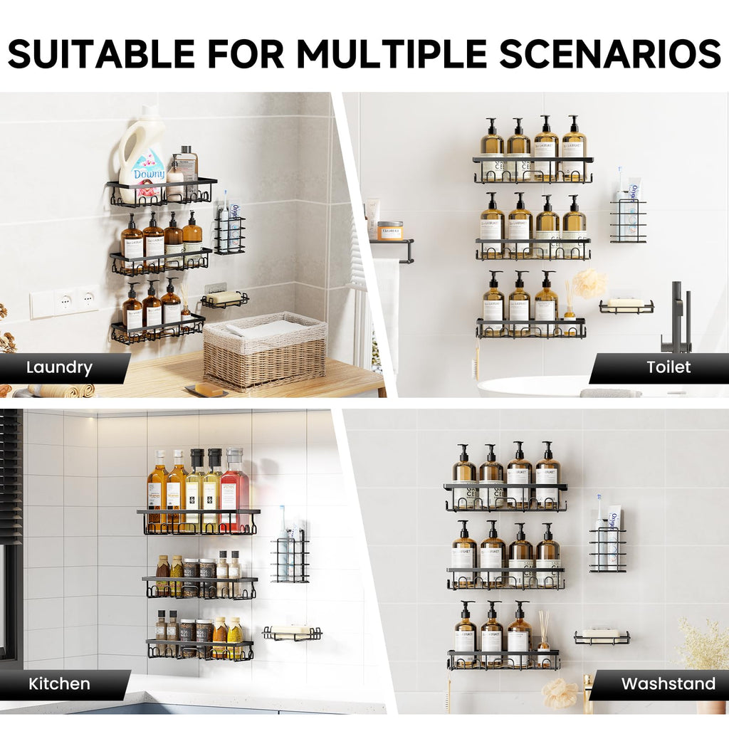Deyhoc Shower Caddy, 5 Pack Shower Shelves for Inside Bathroom, Rustproof Adhesive Bathroom Organizer with Soap Holder, No Drilling Washroom Organizers and Storage for Bathtub Room/Kitchen/Home, Black