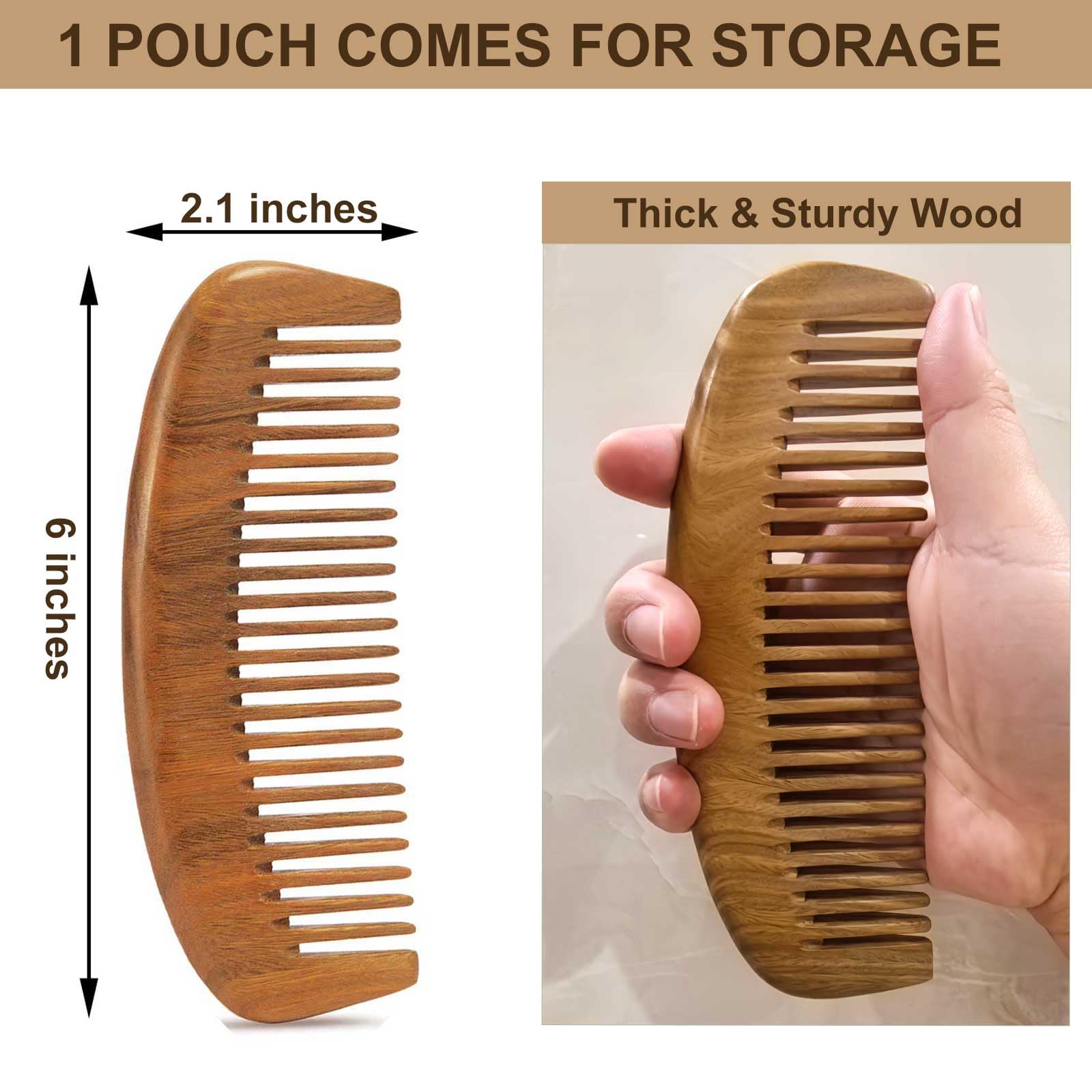 Moreinday 2 Pack Wooden Comb, Beard Comb for Men, Hair Combs for Women