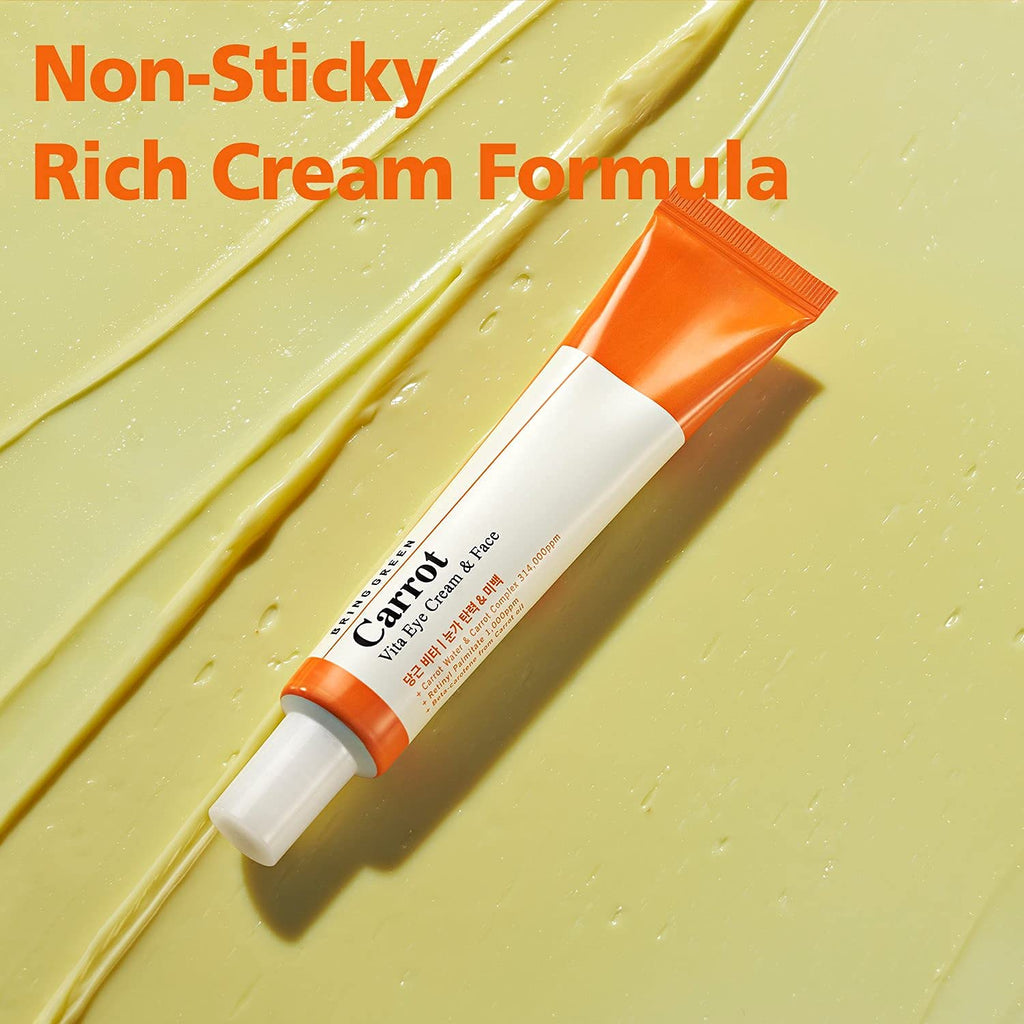 BRING GREEN Carrot Vita Eye Cream & Face Double SET (2 Count) | Anti-Aging, Wrinkles Eyecream with Vitamins C, B, E, Retinol, Beta-Carotene, improve Skin Tone, Dark&Red Spots 1.01 fl.oz. x2, 30ml+30ml