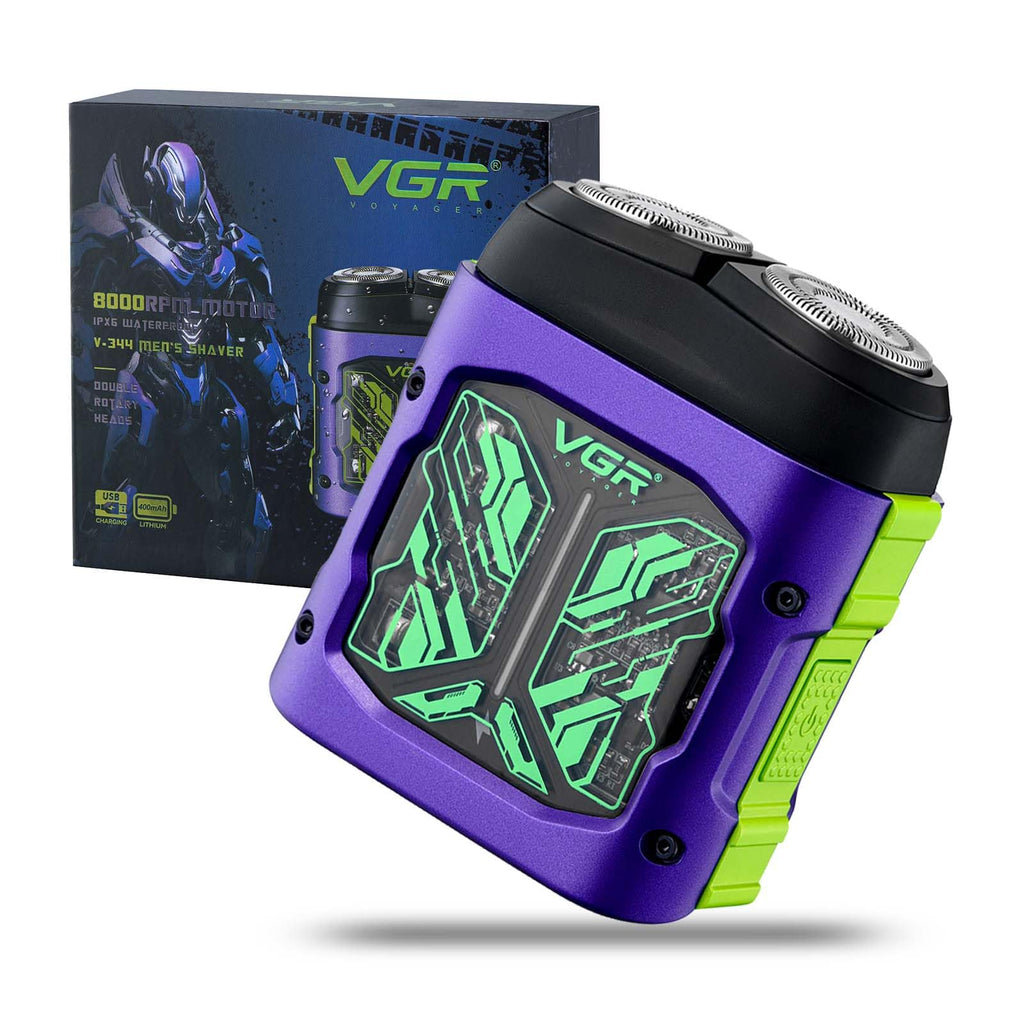 VGR 344 Mini Electric Shaver - USB Rechargeable Dual-Ring Rotary Razor, Portable IPX6 Wet/Dry Waterproof Face Shavers for Men, 8000 RPM Travel Electric Razor with Magnetic Cutter, Purple