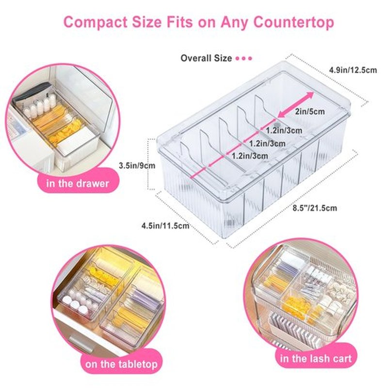 Lash Extension Organizer and Storage, Lash Cart Organizer for Lash Techs, Eyelash Extension Supplies Organizer Storage Box, Acrylic Lashes Supplies Container, Eyelash Beauty Organizer with Lid Clear