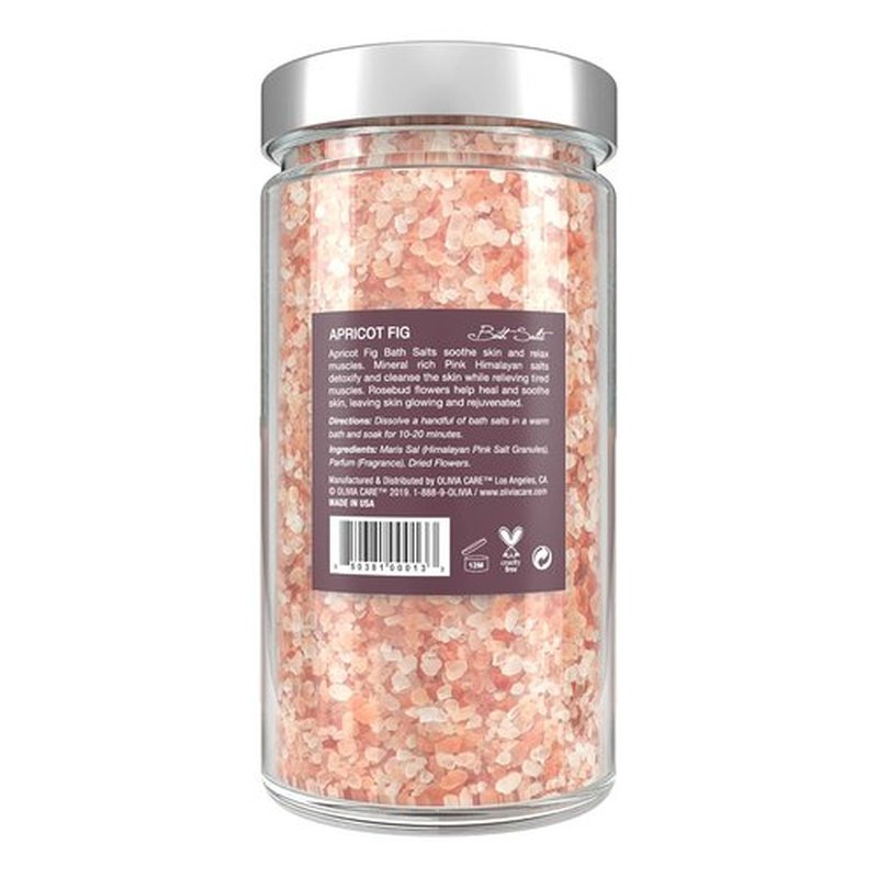 Olivia Care Pink Himalayan Bath Salts - Relieve Muscle Tension & Exfoliate Skin | Natural Apricot Fig, 12 OZ
