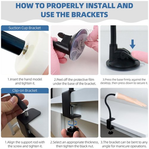 Practice Hand for Acrylic Nails, Flexible Bendable Fake Hand with Adjustable Stand, Nail Training Kit Mannequin Hand for Beginners & Nail Artists (Suction Cup Stand)